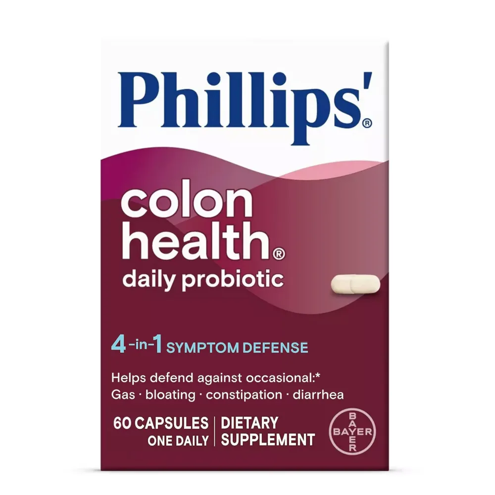 Phillips\' Colon Health Daily Probiotic Capsules, 4-in-1 Symptom Defense to help defend against Occasional Gas, Bloating, Constipation, and Diarrhea, Daily Supplement, 60 Count Phillips\' Colon Health Daily Probiotic Capsules, 4-in-1 Symptom Defense to help defend against Occasional Gas, Bloating, Constipation, and Diarrhea, Daily Supplement, 60 Count