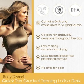Body Drench Quick Tan Gradual Tanning/Bronzing Lotion | Self Tan, Sunless Tanner Solution for Mess Free Coverage | Dark, 8 Fl Oz Body Drench Quick Tan Gradual Tanning/Bronzing Lotion | Self Tan, Sunless Tanner Solution for Mess Free Coverage | Dark, 8 Fl Oz