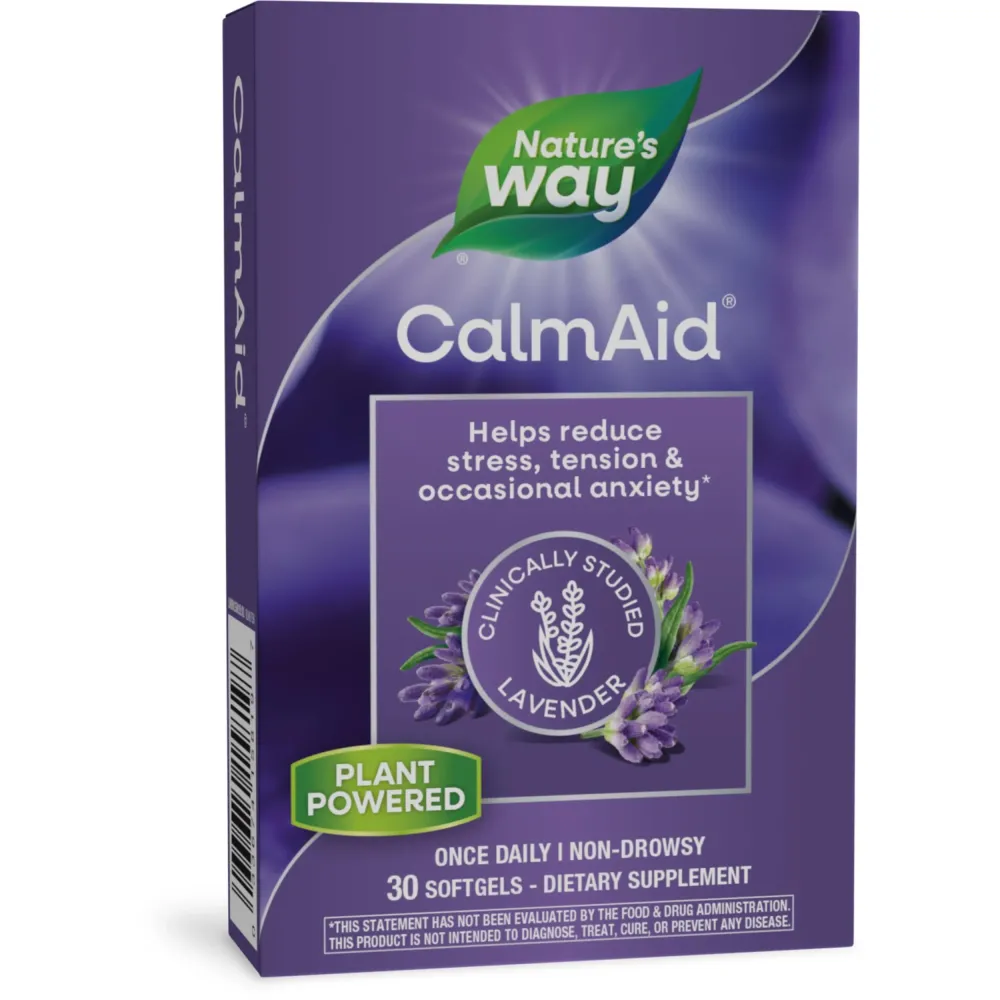 Nature\'s Way CalmAid, with Silexan Lavender Oil, Helps Reduce Tension and Stress*, Non-Drowsy, 30 Softgels (Packaging May Vary) Nature\'s Way CalmAid, with Silexan Lavender Oil, Helps Reduce Tension and Stress*, Non-Drowsy, 30 Softgels (Packaging May Vary)