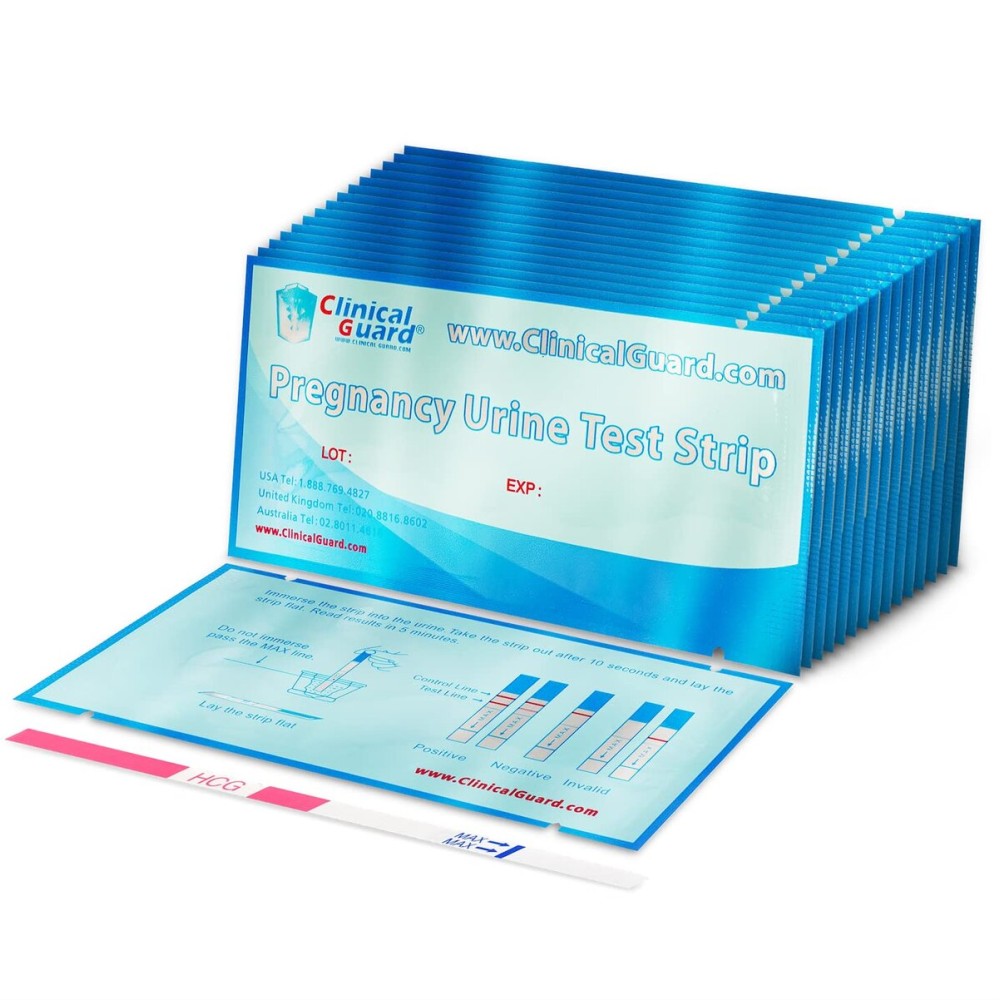 Clinical Guard 25 Pregnancy Tests Early Detection Strips - FSA HSA Eligible - Sensitive & Accurate Measurement Within 5 mins -Pregnancy Test Strips for Women - HCG Test Strip Kit- Pruebas De Embarazo Clinical Guard 25 Pregnancy Tests Early Detection Strips - FSA HSA Eligible - Sensitive & Accurate Measurement Within 5 mins -Pregnancy Test Strips for Women - HCG Test Strip Kit- Pruebas De Embarazo