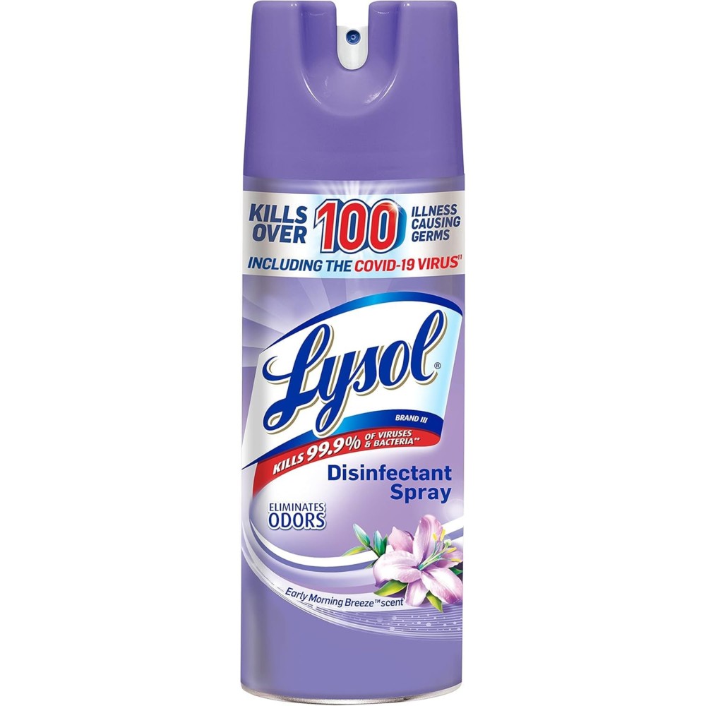 Lysol Disinfectant Spray, Sanitizing and Antibacterial Spray, For Disinfecting and Deodorizing, Early Morning Breeze, 1 Count, 12.5 fl oz each, Packaging may vary Lysol Disinfectant Spray, Sanitizing and Antibacterial Spray, For Disinfecting and Deodorizing, Early Morning Breeze, 1 Count, 12.5 fl oz each, Packaging may vary