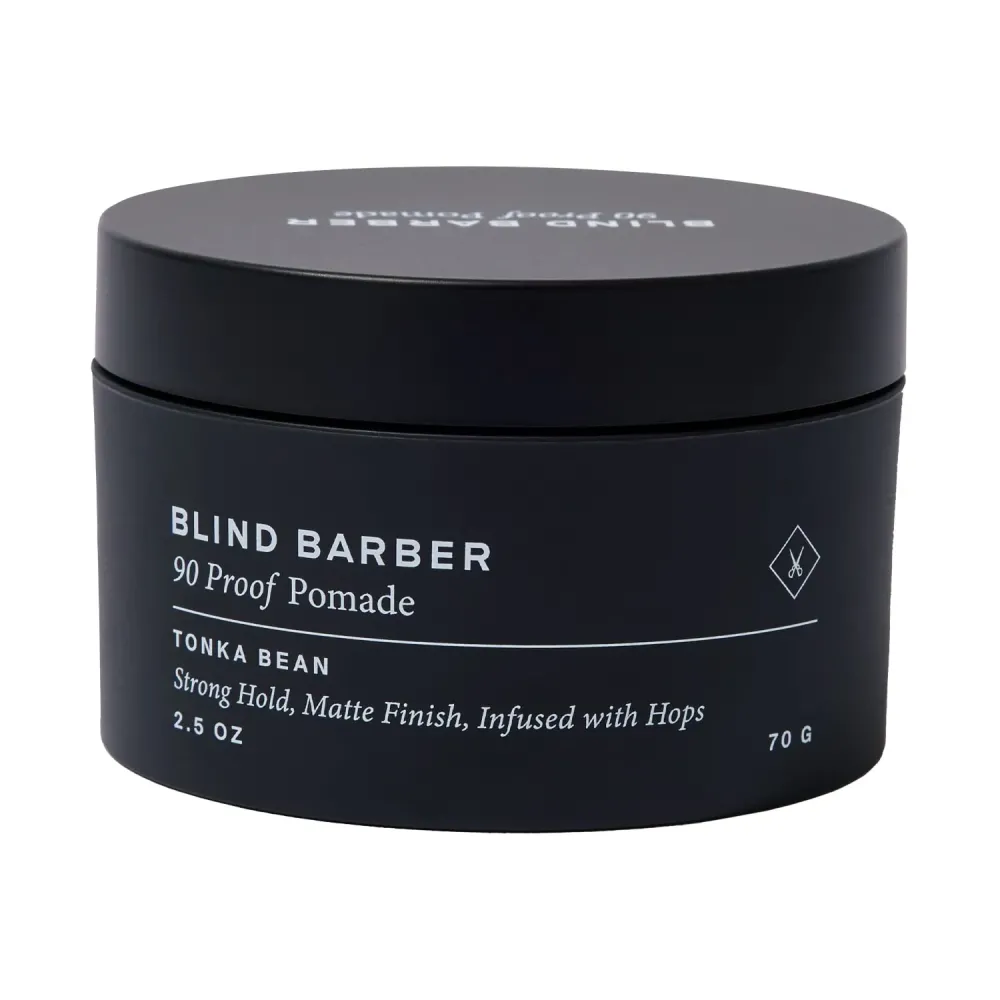 Blind Barber 90 Proof Hair Pomade for Men - Strong Hold, Natural Finish - Water-Based, Matte Pomade for Men with Hops & Tonka Bean - Free of Greasy Oils, Easy to Use - (2.5 Oz)