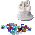 WE Games Replacement Glass Mancala Stones, 48 Pcs - 0.5-Inch Flat Assorted Colors, with Cloth Drawstring Bag - Travel-Friendly Two-Player Board Games