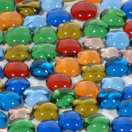 WE Games Replacement Glass Mancala Stones, 48 Pcs - 0.5-Inch Flat Assorted Colors, with Cloth Drawstring Bag - Travel-Friendly Two-Player Board Games