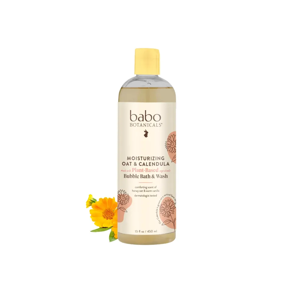 Babo Botanicals Moisturizing Plant-Based 2-in-1 Bubble Bath & Wash - with Organic Calendula & Natural Oat Milk - For Babies, Kids & Adults with Sensitive Skin - Hypoallergenic & Vegan - 15 oz