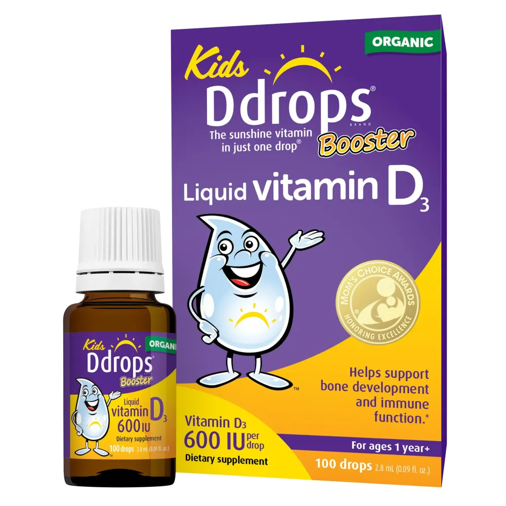 Ddrops Kids Booster 600IU 100 Drops - Daily Liquid Vitamin D for Kids. Support Strong Bones & Immune System in Children. No Preservatives, No Sugar, Non-GMO, Allergy-Friendly Ddrops Kids Booster 600IU 100 Drops - Daily Liquid Vitamin D for Kids. Support Strong Bones & Immune System in Children. No Preservatives, No Sugar, Non-GMO, Allergy-Friendly