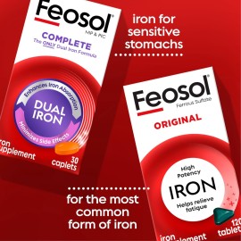 Feosol Original Iron Supplement Tablets, Non-heme, 325mg Ferrous Sulfate (65mg Elemental Iron) per Iron Pill, 1 Per Day, 120ct, 4 Month Supply, for Energy and Immune System Support, Made in USA Feosol Original Iron Supplement Tablets, Non-heme, 325mg Ferrous Sulfate (65mg Elemental Iron) per Iron Pill, 1 Per Day, 120ct, 4 Month Supply, for Energy and Immune System Support, Made in USA