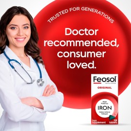 Feosol Original Iron Supplement Tablets, Non-heme, 325mg Ferrous Sulfate (65mg Elemental Iron) per Iron Pill, 1 Per Day, 120ct, 4 Month Supply, for Energy and Immune System Support, Made in USA Feosol Original Iron Supplement Tablets, Non-heme, 325mg Ferrous Sulfate (65mg Elemental Iron) per Iron Pill, 1 Per Day, 120ct, 4 Month Supply, for Energy and Immune System Support, Made in USA