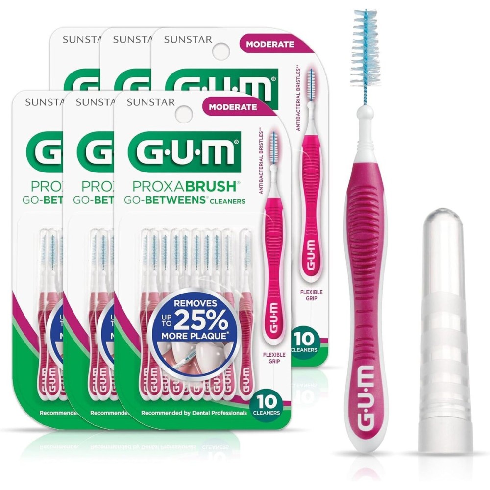 GUM Proxabrush Go-Betweens - Moderate, Interdental Brushes Between Teeth, Dental Picks for Plaque Removal, Safe for Braces & Dental Devices GUM Proxabrush Go-Betweens - Moderate, Interdental Brushes Between Teeth, Dental Picks for Plaque Removal, Safe for Braces & Dental Devices