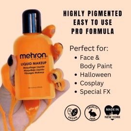 Mehron Makeup Liquid Makeup | Face Paint and Body Paint Perfect for Halloween, Cosplay I Air Brush Compatible 4.5 oz (133 ml) (Orange) Mehron Makeup Liquid Makeup | Face Paint and Body Paint Perfect for Halloween, Cosplay I Air Brush Compatible 4.5 oz (133 ml) (Orange)