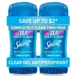 Secret Outlast Antiperspirant Deodorant for Women, 72hr Sweat & Odor Protection, PH Balancing Minerals, Clear Gel, Completely Clean Scent, 2.6 oz (Pack of 2)