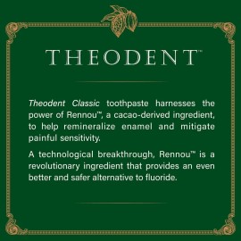 Theodent Classic Fluoride-Free, Natural Toothpaste for Remineralization and Sensitivity Reduction, Whitening Spearmint (3.4 Ounces, 96.4 Grams)