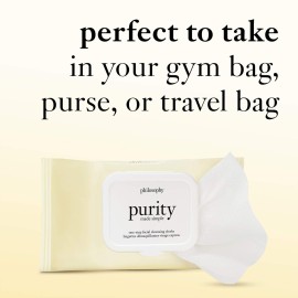 philosophy purity made simple one-step facial cleansing cloths - easily removes makeup, dirt & oil on the go - skin is left clean and comfortable with no rinsing needed - 30 ct. philosophy purity made simple one-step facial cleansing cloths - easily removes makeup, dirt & oil on the go - skin is left clean and comfortable with no rinsing needed - 30 ct.