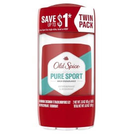Old Spice Aluminum Free Antiperspirant Deodorant For Men, High Endurance, 24/7 Sweat Defense & Odor Protection, 24/7 Freshness & Lasting Scent, Pure Sport Scent, 3.0 oz (Pack of 2)