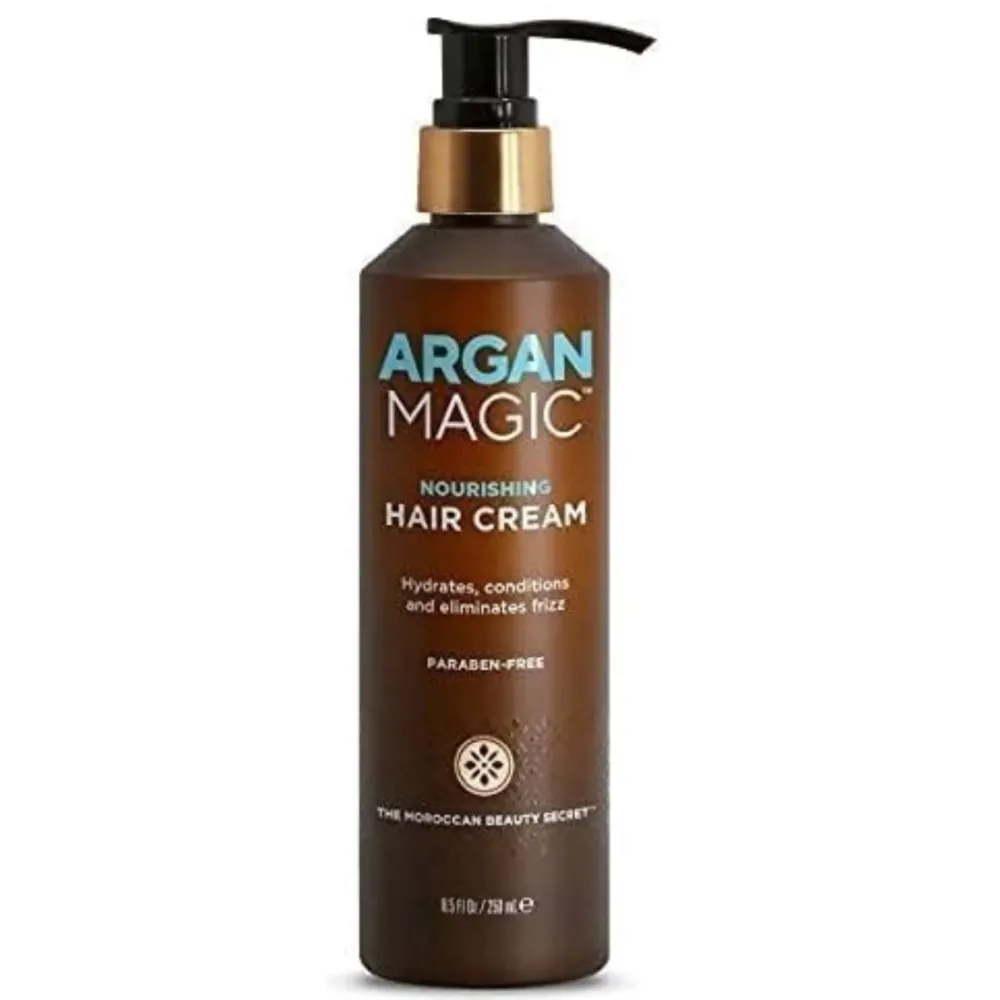 Argan Magic Nourishing Hair Cream - Hydrates, Conditions, and Eliminates Frizz for All Hair Types | Seals in Shine | Made in USA, Paraben Free, Cruelty Free (8.5 oz) Argan Magic Nourishing Hair Cream - Hydrates, Conditions, and Eliminates Frizz for All Hair Types | Seals in Shine | Made in USA, Paraben Free, Cruelty Free (8.5 oz)