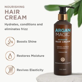 Argan Magic Nourishing Hair Cream - Hydrates, Conditions, and Eliminates Frizz for All Hair Types | Seals in Shine | Made in USA, Paraben Free, Cruelty Free (8.5 oz) Argan Magic Nourishing Hair Cream - Hydrates, Conditions, and Eliminates Frizz for All Hair Types | Seals in Shine | Made in USA, Paraben Free, Cruelty Free (8.5 oz)
