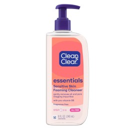 Clean & Clear Essentials Foaming Facial Cleanser, Oil-Free Daily Face Wash with Glycerin to Remove Acne Breakout-Causing Dirt, Oil & Makeup Without Over-Drying, 8 Fl Oz (Packaging may vary)