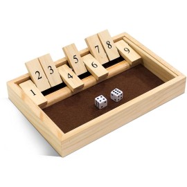 WE Games Classic Dice Board Game - 9 Number Flip Tiles with Natural Wooden Box - 11 inches