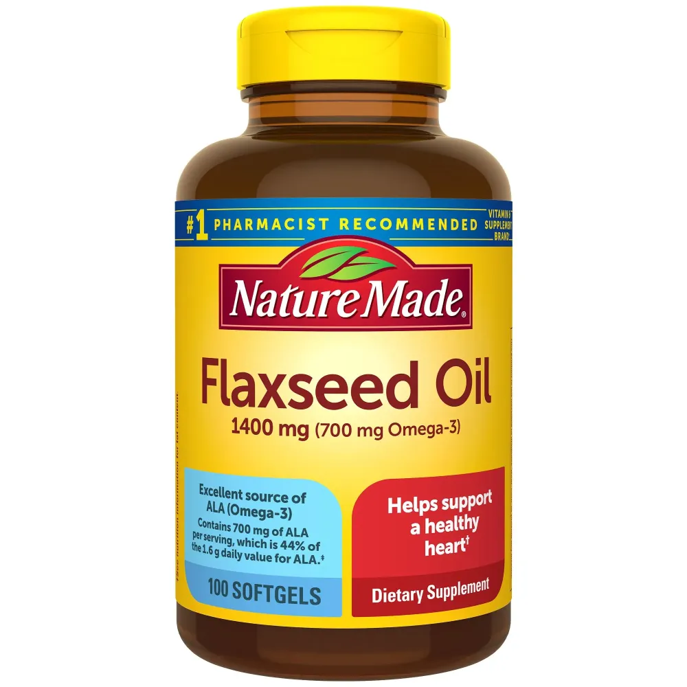 Nature Made Extra Strength Flaxseed Oil 1400 mg, Fish Free Omega 3 Supplement, Dietary Supplement for Heart Health Support, 100 Softgels, 100 Day Supply Nature Made Extra Strength Flaxseed Oil 1400 mg, Fish Free Omega 3 Supplement, Dietary Supplement for Heart Health Support, 100 Softgels, 100 Day Supply