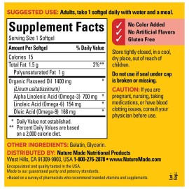 Nature Made Extra Strength Flaxseed Oil 1400 mg, Fish Free Omega 3 Supplement, Dietary Supplement for Heart Health Support, 100 Softgels, 100 Day Supply Nature Made Extra Strength Flaxseed Oil 1400 mg, Fish Free Omega 3 Supplement, Dietary Supplement for Heart Health Support, 100 Softgels, 100 Day Supply