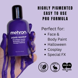 Mehron Makeup Liquid Makeup | Face Paint and Body Paint Perfect for Halloween, Cosplay I Air Brush Compatible 4.5 oz (133 ml) (PURPLE) Mehron Makeup Liquid Makeup | Face Paint and Body Paint Perfect for Halloween, Cosplay I Air Brush Compatible 4.5 oz (133 ml) (PURPLE)