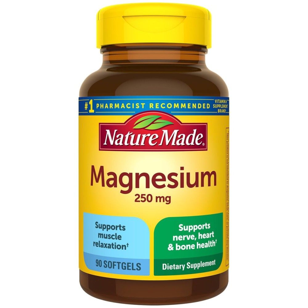 Nature Made Magnesium 250 mg, Magnesium Supplement for Muscle, Heart, Bone and Nerve Support, 90 Softgels, 90 Day Supply Nature Made Magnesium 250 mg, Magnesium Supplement for Muscle, Heart, Bone and Nerve Support, 90 Softgels, 90 Day Supply