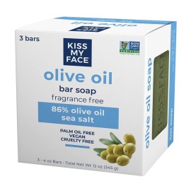 Kiss My Face Olive Oil Fragrance Free Bar Soap, Moisturizing Bar Soap, Cruelty Free Vegan Soap, Palm Oil Free, 4 Oz - 3 Count (Pack of 1) Kiss My Face Olive Oil Fragrance Free Bar Soap, Moisturizing Bar Soap, Cruelty Free Vegan Soap, Palm Oil Free, 4 Oz - 3 Count (Pack of 1)