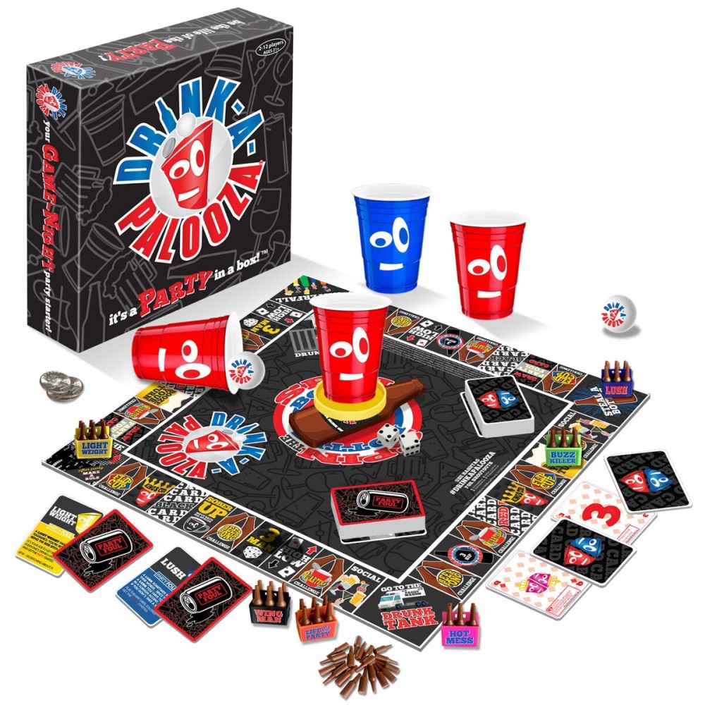 DRINK-A-PALOOZA: The Monopoly of Drinking Game | The Party Board Game That Combines Beer Pong, Flip Cup, Kings Cup, Drinking Card Games & More Fun Challenges DRINK-A-PALOOZA: The Monopoly of Drinking Game | The Party Board Game That Combines Beer Pong, Flip Cup, Kings Cup, Drinking Card Games & More Fun Challenges