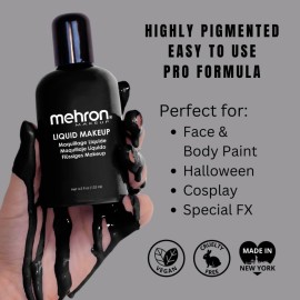 Mehron Makeup Liquid Makeup | Face Paint and Body Paint Perfect for Halloween, Cosplay I Air Brush Compatible 4.5 oz (133 ml) (Black) Mehron Makeup Liquid Makeup | Face Paint and Body Paint Perfect for Halloween, Cosplay I Air Brush Compatible 4.5 oz (133 ml) (Black)