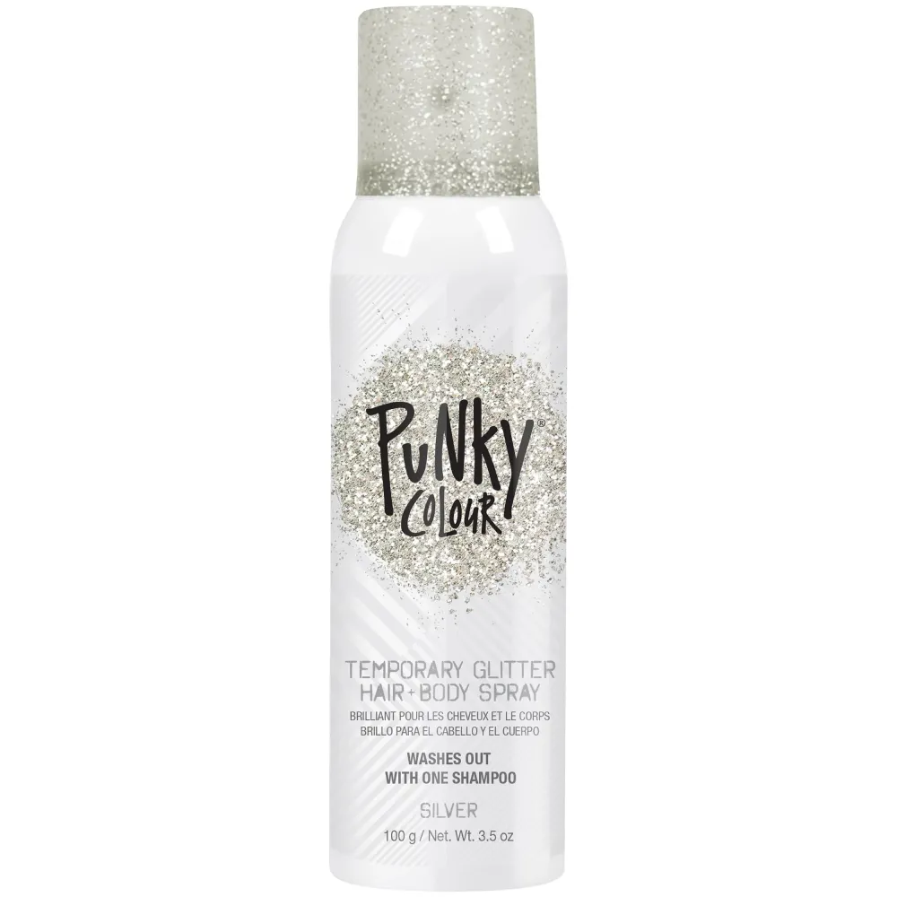 Punky Temporary Hair and Body Glitter Color Spray, Travel Spray, Lightweight, Adds Sparkly Shimmery Glow, Perfect to use On Hair, Skin, or Clothing, 3.5 oz - Silver