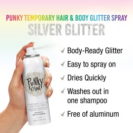 Punky Temporary Hair and Body Glitter Color Spray, Travel Spray, Lightweight, Adds Sparkly Shimmery Glow, Perfect to use On Hair, Skin, or Clothing, 3.5 oz - Silver