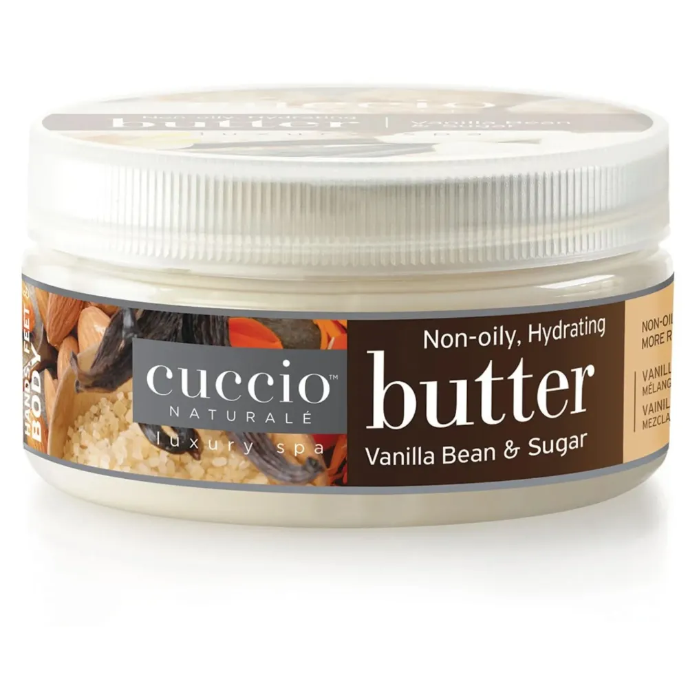 Cuccio Natural Butter Blend Vanilla Bean & Sugar - Non-Greasy Lotion for Hand, Body & Feet - Comforting/De-stressing - Paraben/Cruelty Free, Natural Ingredients & Plant Based Preservatives, White, 8