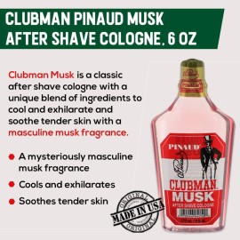 Clubman Pinaud Musk After Shave Cologne - Refreshing Aftershave for Men Cologne for Smooth Skin, 6 oz Clubman Pinaud Musk After Shave Cologne - Refreshing Aftershave for Men Cologne for Smooth Skin, 6 oz