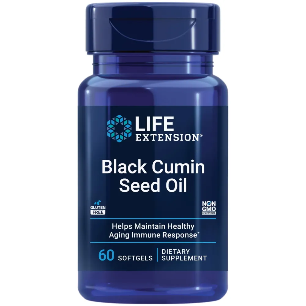 Life Extension Black Cumin Seed Oil, black cumin, immune health support, whole-body health, healthy aging, gluten free, non-GMO, 60 softgels