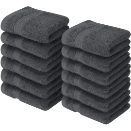 Utopia Towels 12 Pack Premium Wash Cloths Set, 12 by 12 Inches, 100% Cotton Ring Spun, Highly Absorbent and Soft Feel Essential Washcloths for Bathroom, Spa, Gym, and Face, Grey
