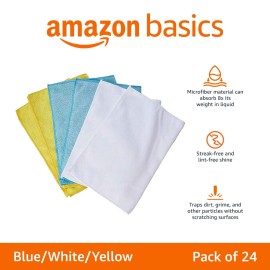 Amazon Basics Microfiber Cleaning Cloths, Ultra Absorbent, Lint Free, Streak Free, Non-Abrasive, Reusable and Washable, 16 x 12, Blue/White/Yellow, Pack of 24 Amazon Basics Microfiber Cleaning Cloths, Ultra Absorbent, Lint Free, Streak Free, Non-Abrasive, Reusable and Washable, 16 x 12, Blue/White/Yellow, Pack of 24