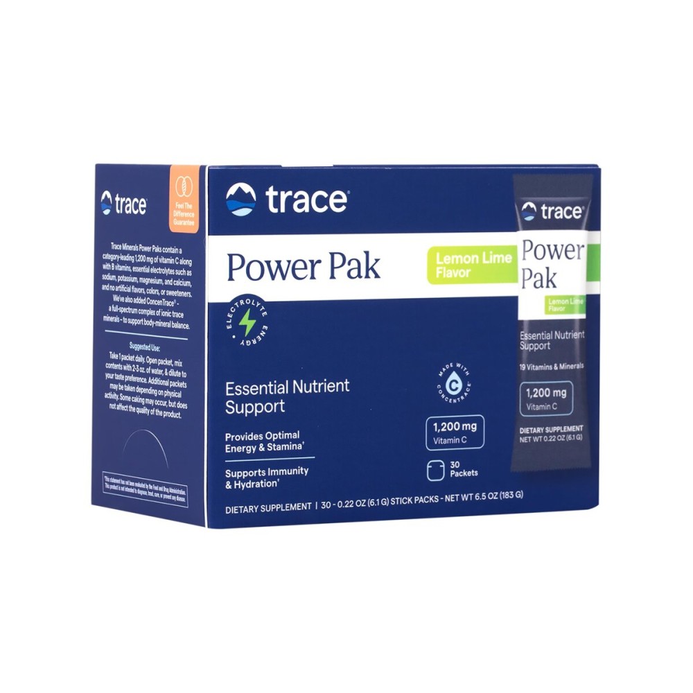 Trace Minerals | Power Pak Electrolyte Powder Packets | 1200 mg Vitamin C, Zinc, Magnesium | Boost Immunity, Hydration and Natural Energy | Lemon Lime | 30 Packets Trace Minerals | Power Pak Electrolyte Powder Packets | 1200 mg Vitamin C, Zinc, Magnesium | Boost Immunity, Hydration and Natural Energy | Lemon Lime | 30 Packets
