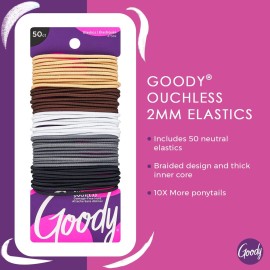 Goody Ouchless Elastic Hair Ties - 50 Ct, Assorted Neutrals, 2MM Rubber Bands for Hair, Pain-Free Hair Accessories for Women & Men, Made for Long-Lasting Braids, Ponytails & More, For Fine Hair Goody Ouchless Elastic Hair Ties - 50 Ct, Assorted Neutrals, 2MM Rubber Bands for Hair, Pain-Free Hair Accessories for Women & Men, Made for Long-Lasting Braids, Ponytails & More, For Fine Hair