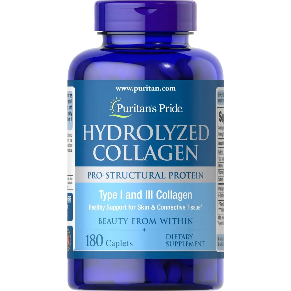 Puritan\'s Pride Hydrolyzed Collagen 1000 mg - 180 caplets Protein Supplement Puritan\'s Pride Hydrolyzed Collagen 1000 mg - 180 caplets Protein Supplement