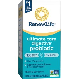 Renew Life Ultimate Care Probiotic Capsules, Daily Supplement Supports Respiratory, Digestive and Immune Health, L. Rhamnosus GG, Dairy, Soy and gluten-free, 100 Billion CFU, 30 Count Renew Life Ultimate Care Probiotic Capsules, Daily Supplement Supports Respiratory, Digestive and Immune Health, L. Rhamnosus GG, Dairy, Soy and gluten-free, 100 Billion CFU, 30 Count