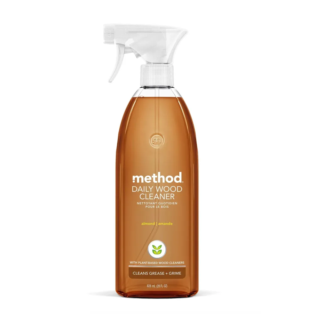 Method Daily Wood Cleaner, Almond, Plant-Based Formula That Cleans Shelves, Tables and Other Wooden Surfaces While Removing Dust & Grime, 28 oz Spray Bottles, (Pack of 1) Method Daily Wood Cleaner, Almond, Plant-Based Formula That Cleans Shelves, Tables and Other Wooden Surfaces While Removing Dust & Grime, 28 oz Spray Bottles, (Pack of 1)