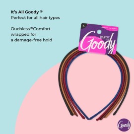 Goody Ouchless Shoestring Headbands, 5 Ct, Assorted Colors, Stylish & Lightweight Thin, Damage-Free Fabric Headbands for Women & Men, All-Day Comfort, For All Occasions, All Hair Types