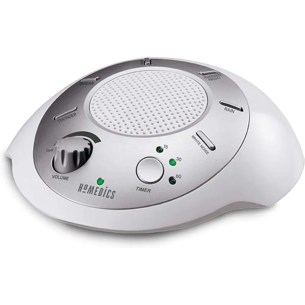 Homedics SoundSleep White Noise Sound Machine, Silver, Small Travel Sound Machine with 6 Relaxing Nature Sounds, Portable Sound Therapy for Home, Office, Nursery, Auto-Off Timer, by Homedics Homedics SoundSleep White Noise Sound Machine, Silver, Small Travel Sound Machine with 6 Relaxing Nature Sounds, Portable Sound Therapy for Home, Office, Nursery, Auto-Off Timer, by Homedics