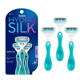 Schick Hydro Silk Sensitive Women\'s Disposable Razors, 3ct | 5-Blade Disposable Razors for Women Sensitive Skin | Travel Razor for Women
