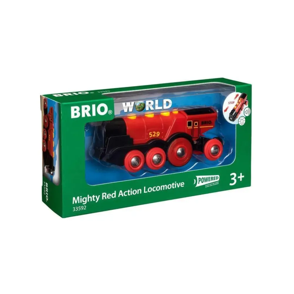 BRIO World 33592 Mighty Red Action Locomotive - Battery Operated Toy Train with Light, Sound Effects | Ideal for Kids Age 3 Compatible with All Tracks and Vehicles