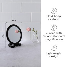 Diane Hand Mirror - 1X 3X Magnifying Hand Held Mirror, Double Sided Vanity Makeup Mirror with Folding Stand Hand Mirror for Women, Men, Salon, Barber, Shaving, and Travel, Medium 6 x 10 In Black Diane Hand Mirror - 1X 3X Magnifying Hand Held Mirror, Double Sided Vanity Makeup Mirror with Folding Stand Hand Mirror for Women, Men, Salon, Barber, Shaving, and Travel, Medium 6 x 10 In Black