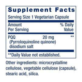Life Extension PQQ, pyrroloquinoline Quinone, 20 mg, Promotes The Growth of New Mitochondria, Gluten-Free, Non-GMO, Vegetarian, 1 Daily, 30 Capsules