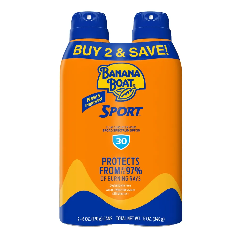 Banana Boat Sport Ultra SPF 30 Sunscreen Spray Twin Pack | Banana Boat Sunscreen Spray SPF 30, Spray On Sunscreen, Water Resistant Sunscreen, Oxybenzone Free Sunscreen Pack, 6oz each Banana Boat Sport Ultra SPF 30 Sunscreen Spray Twin Pack | Banana Boat Sunscreen Spray SPF 30, Spray On Sunscreen, Water Resistant Sunscreen, Oxybenzone Free Sunscreen Pack, 6oz each