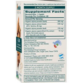 Himalaya Organic Arjuna Herbal Supplement, Cardiovascular Support, Blood Pressure Maintenance, Heart Health, USDA Certified Organic, Non-GMO, Vegan, 700 mg, 60 Plant-Based Caplets, 60 Day Supply Himalaya Organic Arjuna Herbal Supplement, Cardiovascular Support, Blood Pressure Maintenance, Heart Health, USDA Certified Organic, Non-GMO, Vegan, 700 mg, 60 Plant-Based Caplets, 60 Day Supply