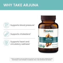 Himalaya Organic Arjuna Herbal Supplement, Cardiovascular Support, Blood Pressure Maintenance, Heart Health, USDA Certified Organic, Non-GMO, Vegan, 700 mg, 60 Plant-Based Caplets, 60 Day Supply Himalaya Organic Arjuna Herbal Supplement, Cardiovascular Support, Blood Pressure Maintenance, Heart Health, USDA Certified Organic, Non-GMO, Vegan, 700 mg, 60 Plant-Based Caplets, 60 Day Supply